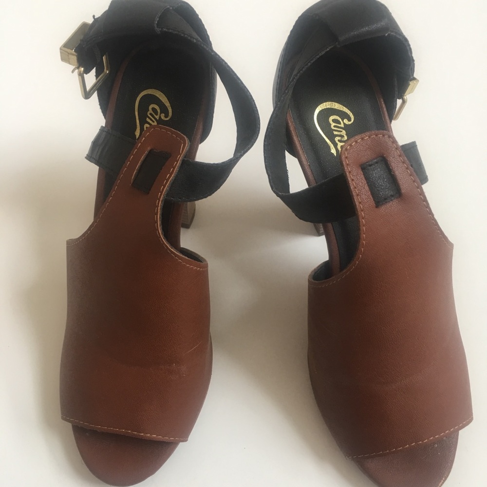 HEELED SANDALS, Brown & Black, Block Heel Sandals